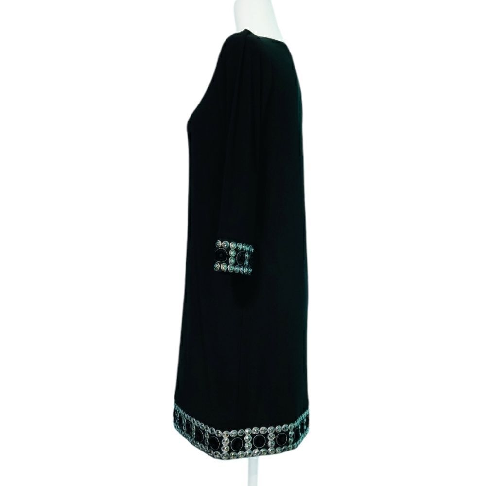 Tiana B. Jewel Embellished Black Shift Dress Crew Neck Long Sleeve Women Size 8P - Picture 8 of 12